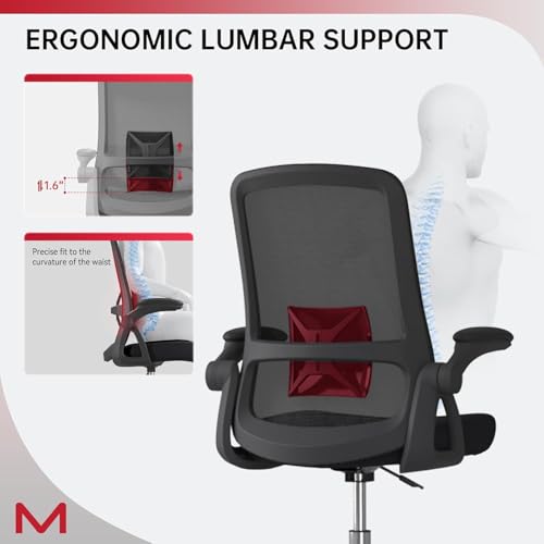 Image of Ergonomic Drafting Chair, Tall Height Adjustable Office Stool with Flip Up Armrest, Adjustable Foot Ring & Lumbar Support, Rolling Mesh High Desk Chair for Standing Desk, Studio & Office Use