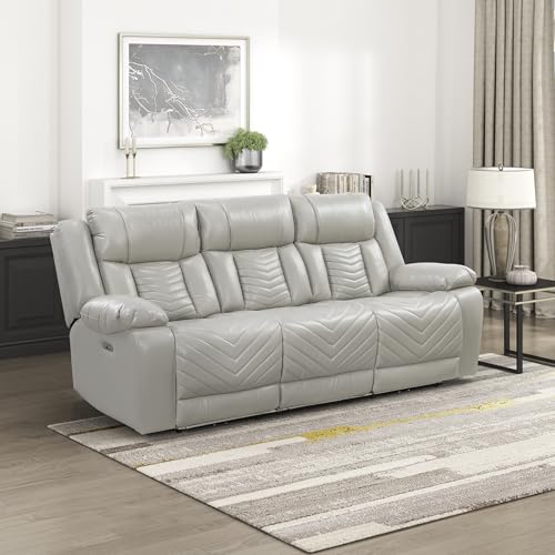 Image of Lexicon Power Double Reclining Sofa, Center Drop Down Table, Gray