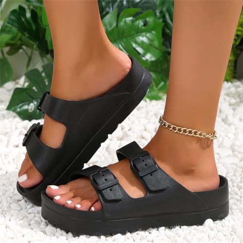 Image of L LOUBIT Women's Platform Sandals with Arch Support Pillow Soft Adjustable Buckle Slides Lightweight Non-Slip Summer Beach Shoes