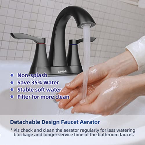 Imhomii 4" Black Centerset Bathroom Faucet,4 Inch Lavatory Faucet, 2-Handle Spout Centerset Vanity Sink Faucet In Matte Black, Soft Water Brass Faucet Compatible With All Drain Assembly W/O Lift Rod #TOP3