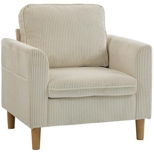 HOMCOM Fauteuil de Salon en Velours côtelé, canapé 1 Place rembourré avec Assise Large et Coussin à Ressorts, Style Moderne, pour Chambre, Salon, Petit...