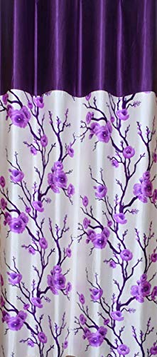 Image of Galaxy Home Decor Rose Printed Half Translucent Curtains for Door 7 Feet, Pack of 2, Purple (Purple, Door 7 Feet)