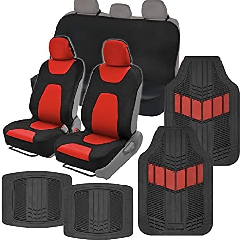Motor Trend Red Car Seat Covers & Heavy Duty All Weather Car Mats...