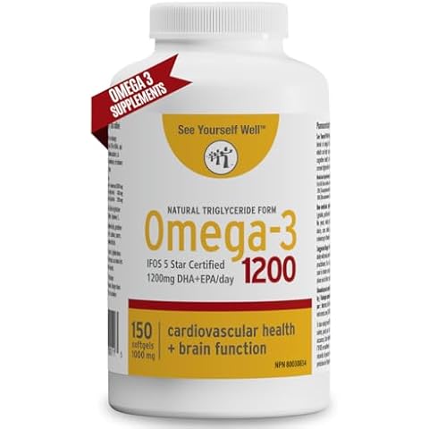 See Yourself Well Omega 3 Fish Oil - EPA & DHA Omega-3 Fatty acids. High Absorption Advanced Triglyceride Natural State Technology. Promotes Brain, Eye, Heart, Joint & Immune Health. 150 softgels Cover