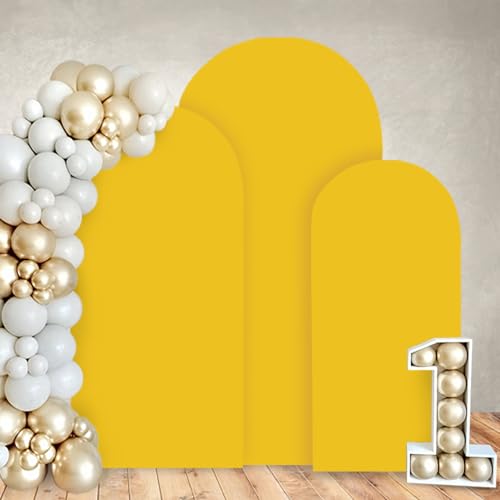 Image of FOTSHARER Gold Wedding Arch Cover Set of 3 Arch Cover Backdrop Fabric 4FT 5FT 6FT Spandex Round Top Arch Covers for Bolloon Arch Stand Covers Frame Arch Backdrop Cover Set for Baby Shower Parties