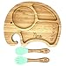ERNESTINE - Set bébé assiette et couverts bambou personnalisé avec prénom, nom, texte - forme animaux - vaisselle compartiments - silicone et ventouse - cadeau diversification repas enfants sans BPA