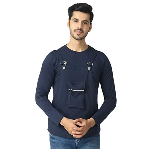 Image of Black Collection Solid Men Dungaree Style Full Sleeve T-Shirt