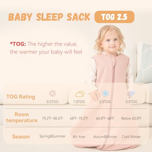 Image of Yoofoss Baby Sleep Sack 12-18 Months TOG 2.5 Winter Baby Wearable Blanket, 100% Organic Cotton Toddler Sleeping Sack 2-Way Zipper Warm Quilted Sleep Sack