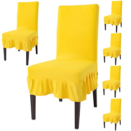 Image of HOKIPO Elastic Stretchable 6 Seat Frill Cover for Chairs Washable Slipcover Protector (AR-4092-D5*6), Polyester Blend