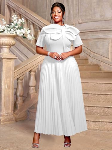 Image of AOMEI Casual Church Dresses for Women 2026 Summer Pleated Short Sleeve Round Neck Dragonfly Spring Maxi Dress