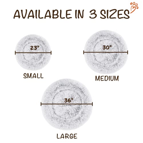 Friends Forever Coco Donut Dog Bed, Soft Faux Fur Cat Couch For Indoor Pet, Fluffy Calming Plush Shag, Round Raised Rim Bolster Cushion, Machine Washable Cuddler, Self Warming, 23X23, Ivory #TOP6