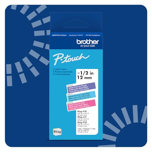 Brother Genuine P-Touch Btag Label Tape, BTAG3M02, 0.47 in by 13.1 ft, White on Purple, Black on Light Blue, White on Pink, 3-Pack. (Works Only with Brother PT-N10, PT-N20, PT-N25BT Label Makers) by Brother - Used condition - US$17.25
