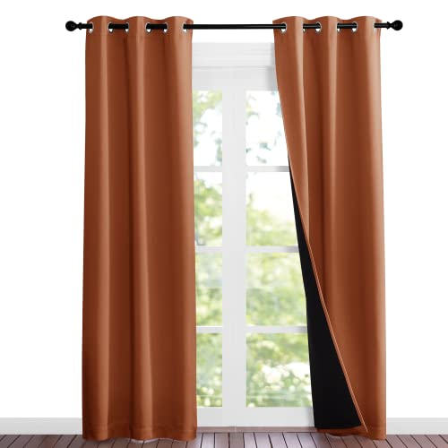 Image of NICETOWN Burnt Orange Blackout Curtains 84 inches Long, Full Light Blocking Drapes with Black Liner for Nursery, Noise Reducing Thermal Insulated Draperies for Doorway (2 Pieces, 37 inch Wide Each Panel)