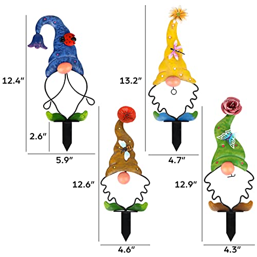 Art Elf Garden Gnomes Decorations For Yard Decorative Stake Decor Art Outdoor Metal Sculpture Figurines For Patio Outside Lawn Pathway Ornaments 4 Packs #TOP4