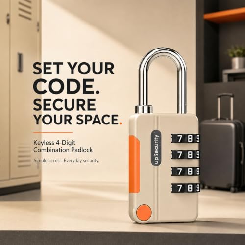 Image of Karomouj 4-Digit Combination Padlock | Metal Keyless Locker Lock for Gym, School, Dorm, Luggage, Cabinet, Bag & Key Storage | Gray | Pack of 1