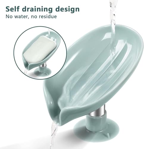 Image of Self-Draining Soap Dish (Set of 6) - Modern Leaf Design with Drainage Holes, Leak-Proof & Durable Plastic for Bathroom or Kitchen Sink, Easy to Clean (Blue)