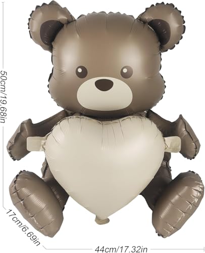Image of Rozi Decoration Big Size Teddy Bear Foil Balloon with Heart Foil Balloon Set of 1 Pcs | Teddy Bear Foil Balloon | Anniversary Teddy Bear Balloon Decoration | Valentine Day Decoration Items