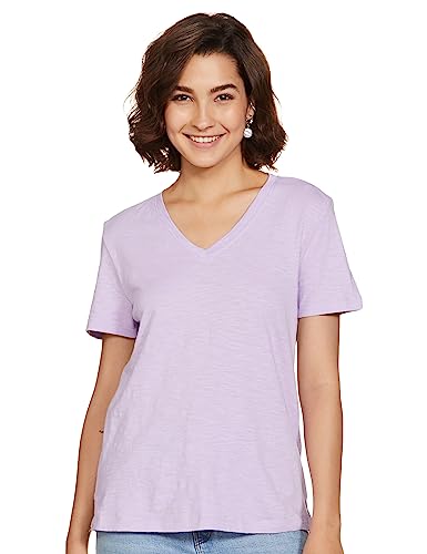 Image of Marks & Spencer Womens Solid Cotton V-Neck Everyday Fit T Shirt
