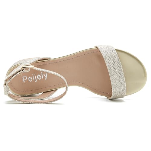 Image of Women's Ankle Strap Sandals, Low Block Heel, Open Toe Summer Dress Shoes with Buckle Closure