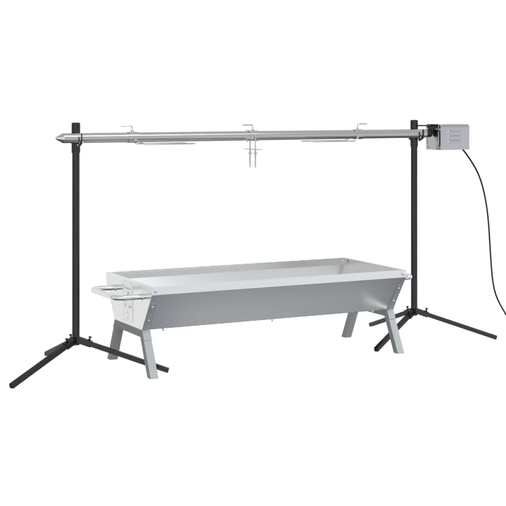 vidaXL Rotisserie Grill Automatisch, Elektrogrill mit Drehspieß Griffen, Spießgrill für Außenbereich, Outdoor Grill Holzkohlengrill, Edelstahl