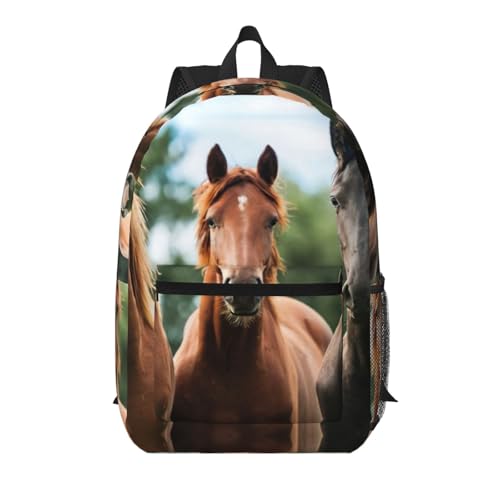 Sac à dos de voyage noir 43 cm avec poche et imprimé chevaux