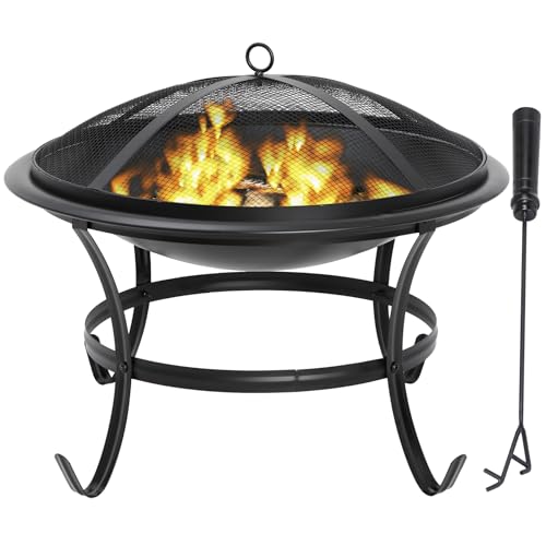 22Inches Fire Pit Outdoor Steel Wood Burning BBQ Grill Firepit Bowl
