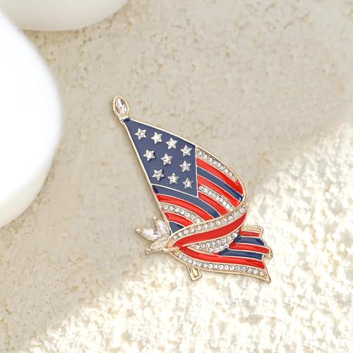 Image of Rhinestone Brooch Pins for Women, Vintage Crystal Enamel Brooches, American Flag Pin Patriotic Lapel Pins Gift for Suit Clothes Bag Accessories