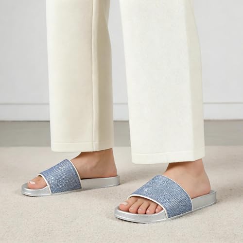 Image of Fur Story Womens Slides House Slippers Rhinestone Glitter Slides Cute bling Flat for Women Platform Sandals Cozy Bedroom Slippers Shower Shoes
