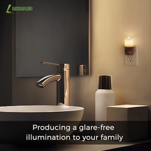 Image of L LOHAS LED Night Light, 2 Pack Flameless Candle Night Light Plug in | Dusk to Dawn Sensor, 0-100LM Dimmable Nightlight, 3000K Soft White, Vintage Decorative Night Lights for Hallway Bathroom