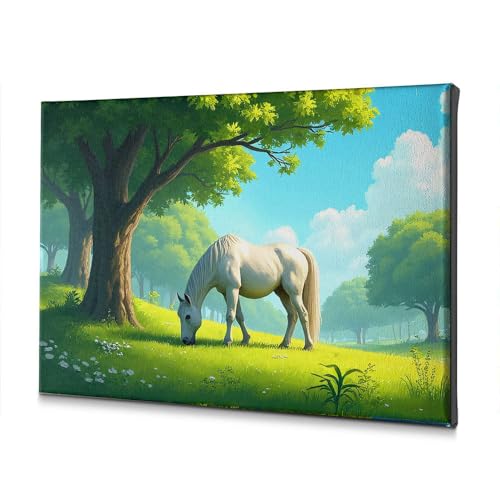 Toile murale cheval blanc pour égayer un mur blanc vide de salon ou salle de bain