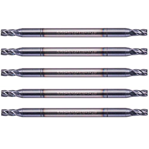 Image of 5Pcs 3 /32 inch 4 Flute Solid Carbide Square End Mill, Double End, AlTiN Coated | 35 Degree Helix, 3 /32 inch Cutting diameter, 1 /8 inch Shank diameter, 3 /16 inch Length of Cut, 2 inch Overall Length