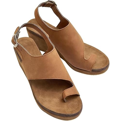 Yytcsjz Sandalias De Cuña para Mujer, Sandalias De Verano con Hebilla Y Clip para El Dedo del Pie, Zapatos Ortopédicos para Mujer con Soporte para El Arco.(Brown,41 EU)