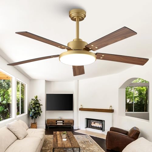 Vaczon 52 Inch Gold Ceiling Fans with Lights and Remote/APP Modern Sleek Black and Gold Ceiling Fan ETL Listed Indoor Smart Black Ceiling Fan for Home Decoration Bedroom Living Room 3CCT 6 Speeds