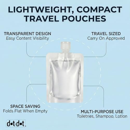 Image of Travel Pouches for Toiletries, 13 Pack TSA Approved Refillable Travel Liquid Pouches, Flat Travel Bottles for Toiletries, Reusable 3oz Portable Containers with Funnel, Labels & Clear Carry On Bag