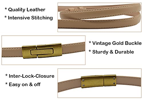 ALAIX Women's Leather Skinny Belt for Dress Adjustable Thin Waist Belt Dress Belt with Vintage Gold Buckle4