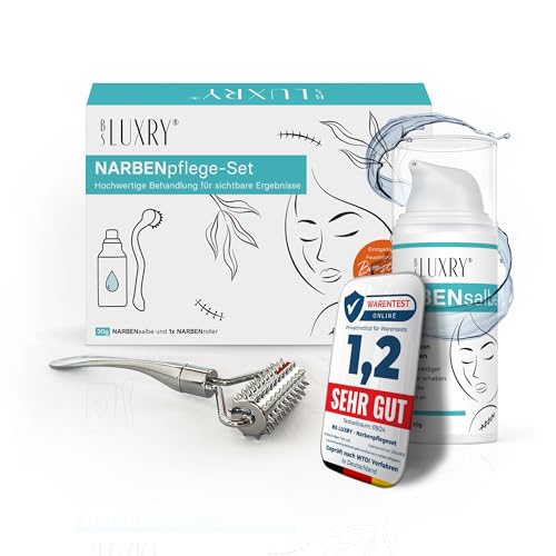 BS Luxry Narbenpflege-Set 30 g Narbensalbe & kühlbarer Narbenroller 3-fach Pflegewirkung zur intensiven Narbenpflege & Hautglättung Für Narben Dehnungsstreifen & empfindliche Haut