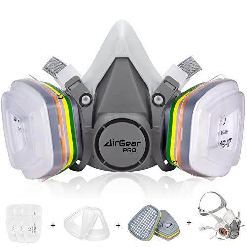 AirGearPro M-500 ABEK1-P2 Maschera di Protezione Respiratoria Riutilizzabile, Antipolvere, Antigas con Filtri per lavori chimici, industriali, pittura, fai-da-te, carteggiatura