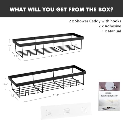Image of Metal Black Floating Shelves Wall Mounted Hanging Shower Shelf Organizer for Bathroom Kitchen Storage Rack (Set of 2)