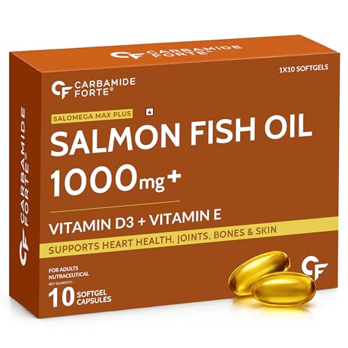 Image of Carbamide Forte Salmon Omega 3 Fish Oil Capsules | Salmon Fish Oil Omega 3 Capsule 1000mg For Men & Women | Omega3 Fishoil Supplement For For Heart, Joints, Bones & Skin - 10 Softgels