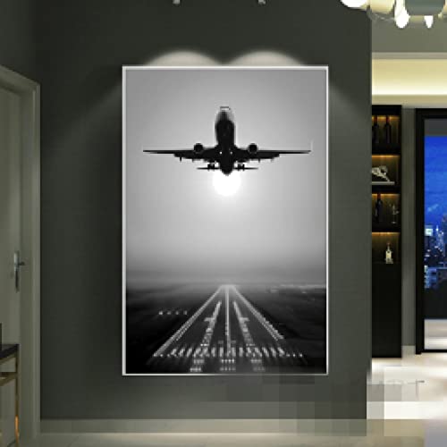 Toile Murale Avion Noir Et Blanc impression haute définition paysage industriel
