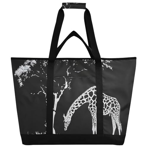 Bolsa térmica aislada con diseño de jirafa bajo el árbol, plegable, reutilizable, para alimentos