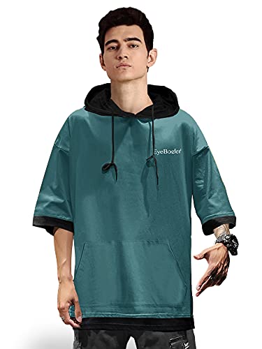 Image of EYEBOGLER Men's Trendy Hooded Neck Half Sleeves Solid T-Shirt