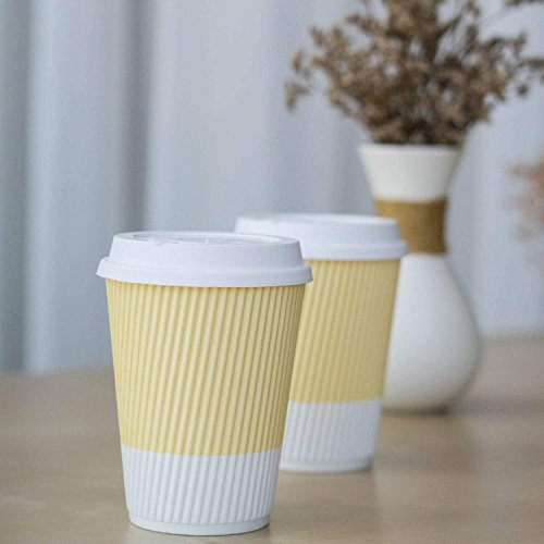 Premium Disposable Coffee Cups With Lids - (90) Durable 12 oz To Go Coffee Cups With Tight Resealable Lids Prevent Leaks! Sturdy, Insulated For Hot Beverages. Will Not Bend With Heat Or Burn Fingers!