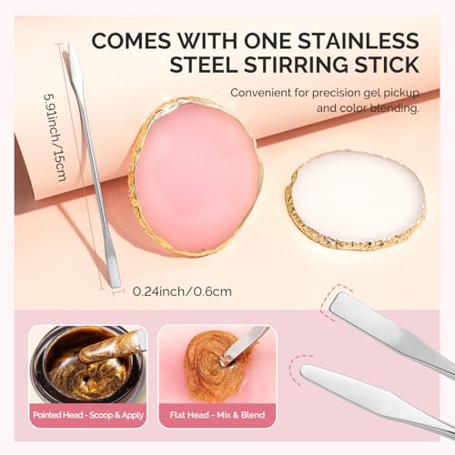 Image of MelodySusie 2Pcs Round Resin Nail Art Palette with Spatula, Professional Gel Polish Mixing Board & Nail Training Companion for Practice Hands & Fingers, Pink & White