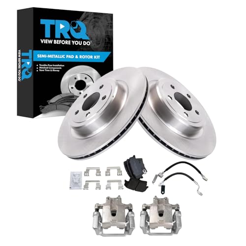 Image of TRQ Rear Brake Pad and Rotor Set Semi Metallic Rotors Calipers Compatible with 2006 2009 2011 Dodge Charger