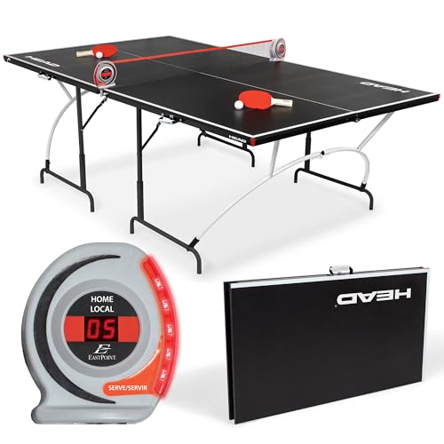 Image of EastPoint Mid-Size Portable Ping Pong Table - 92 inch x 52 inch x 30 inch, 2 Paddles & Balls - Foldable Design for Quick Setup - Indoor Ping Pong Game Table - Electronic Scorekeeper & Complete Paddle & Ball Set