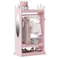 UTEX Kids Dress up Storage with Mirror,Costume Wardrobe for Kids, Open Hanging Armoire Closet,Pretend Storage Closet, Costume Storage Dresser (Pink)