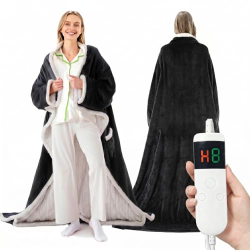 Image of Wearable Heated Blanket With Sleeves & Foot Pocket, Heated Throw Blankets Fast Heating Blanket With 10 Heat Settings Auto Shut Off Over-Heat Protection-Warm Gift, Machine Washable, 52 inch*72 inch+18 inch