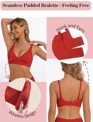 Image of Deep V Bra Wireless Sexy Push Up Bralette Padded Seamless Jelly Bra | Low Cut Plunge V-Neck, Wide Straps, Back Smoothing, Bras for Women No Underwire, Soft Comfortable Bralettes