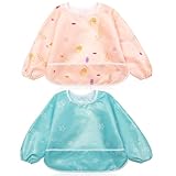 Little Dimsum Lätzchen Baby Lätzchen mit Ärmeln, Lätzchen Wasserdicht Abwaschbar Ärmellätzchen, Baby Bibs Set für Kleinkinder mit Großer Tasche (6-36 Monate) - 2er-Pack